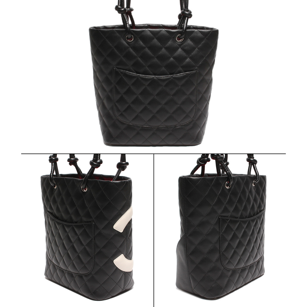 Chanel Silver Bag Tote Hardware Black Leather